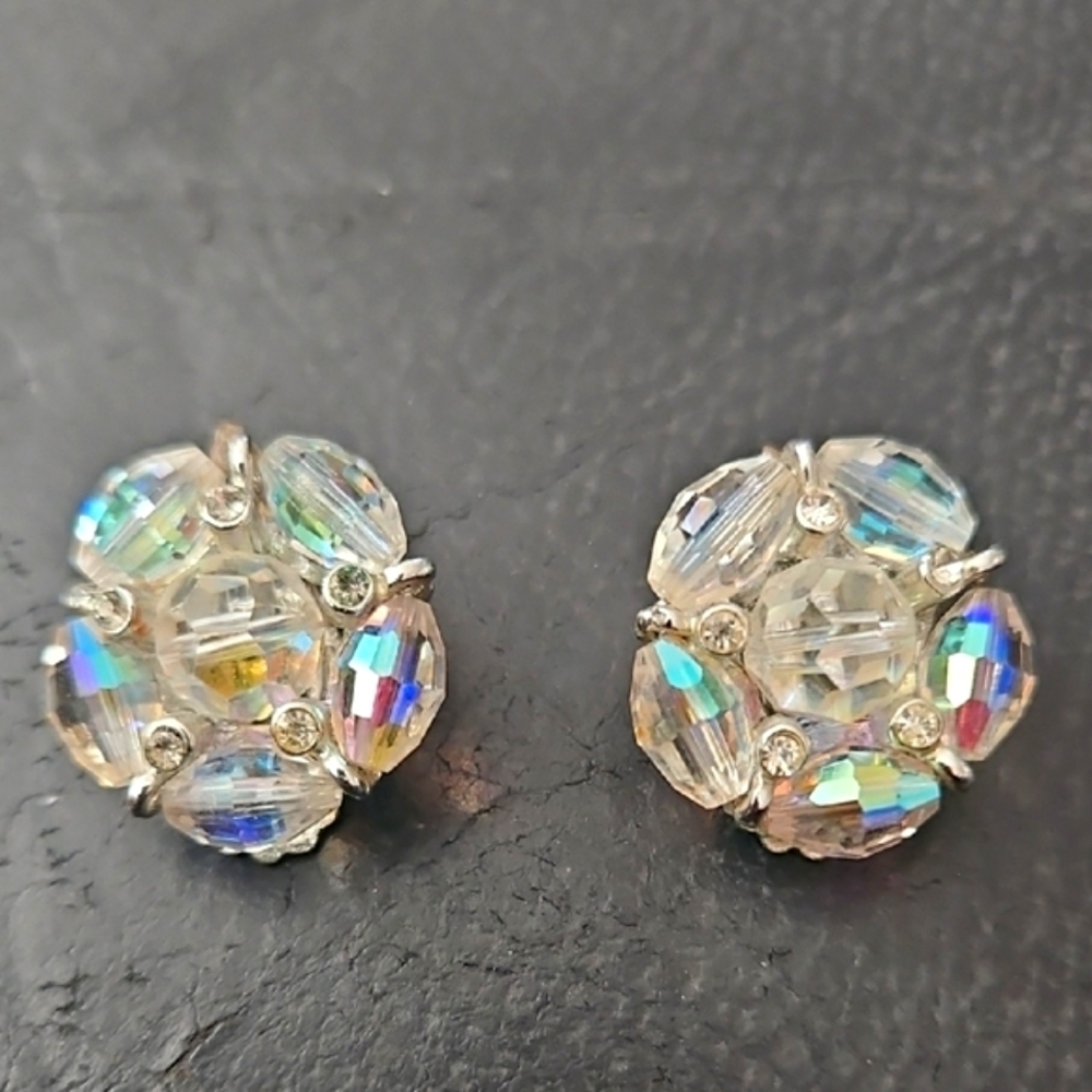 Vintage Elegant Stainless Silver Crystal Snap On  Earrings